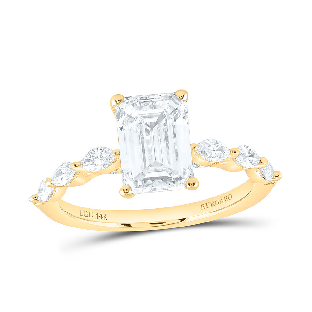 14K Yellow Or White Gold 2 1/2 Cttw Lab Grown Diamond 2 Cttw Center Emerald Engagement Ring