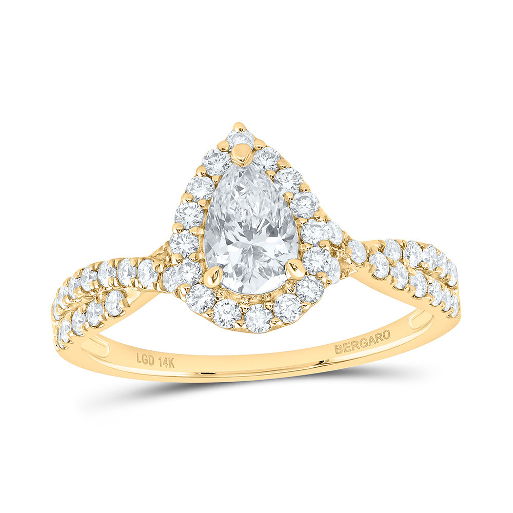 14K Yellow Or White Gold 1 Cttw Lab Grown Diamond 1/2 Cttw Center Pear Engagement Ring