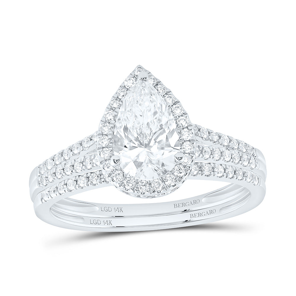 14K Yellow Or White Gold 1 1/3 Cttw Lab Grown Diamond 1 Cttw Center Pear Bridal Set