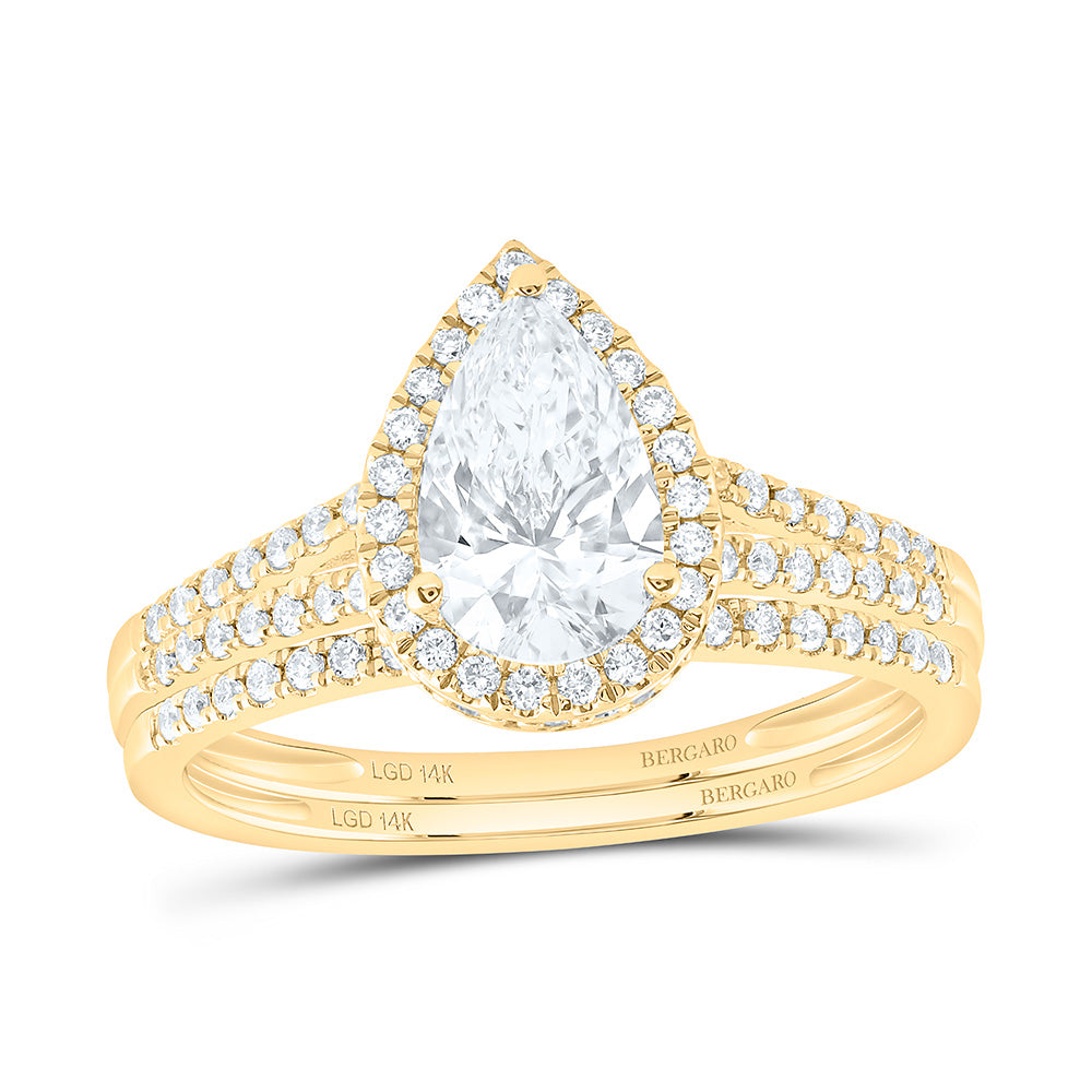 14K Yellow Or White Gold 1 1/3 Cttw Lab Grown Diamond 1 Cttw Center Pear Bridal Set