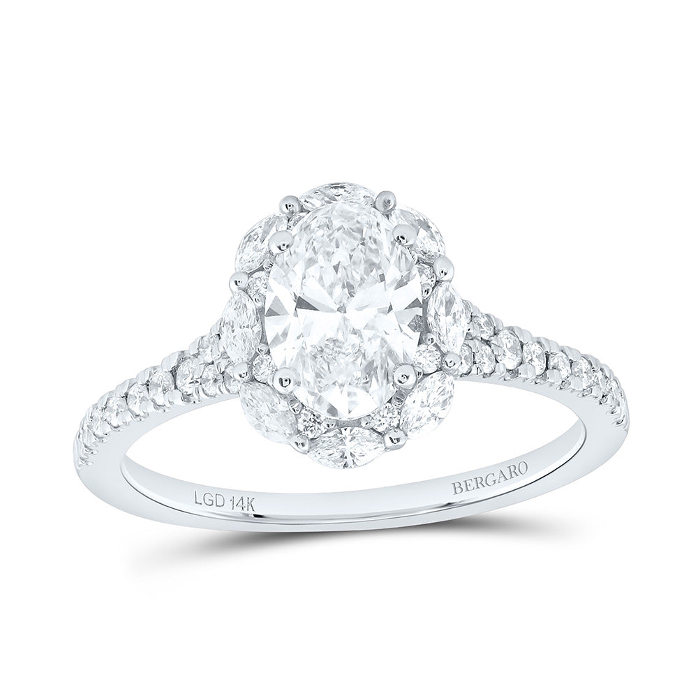 14K Yellow Or White Gold 1 1/2 Cttw Lab Grown Diamond 1 Cttw Center Oval Engagement Ring