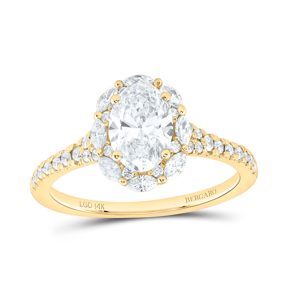 14K Yellow Or White Gold 1 1/2 Cttw Lab Grown Diamond 1 Cttw Center Oval Engagement Ring