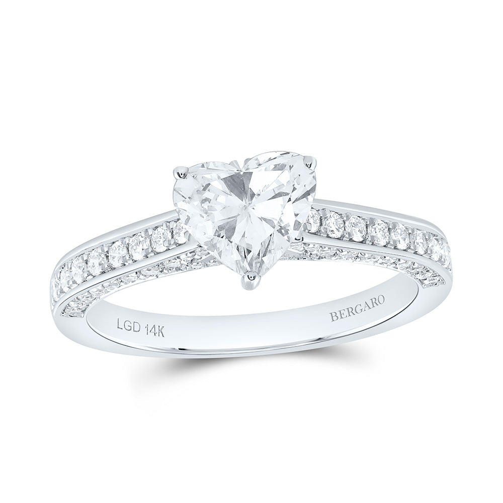 14K Yellow Or White Gold 1 1/2 Cttw Lab Grown Diamond 1 Cttw Center Heart Engagement Ring