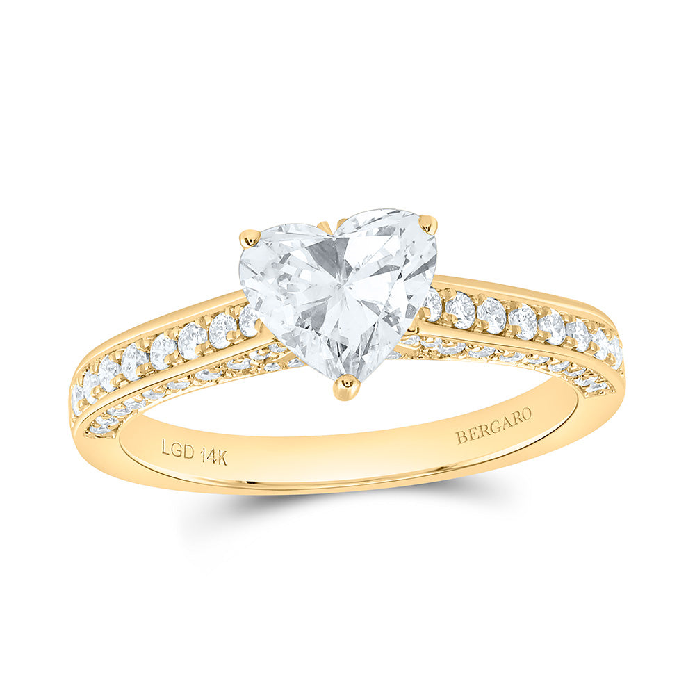14K Yellow Or White Gold 1 1/2 Cttw Lab Grown Diamond 1 Cttw Center Heart Engagement Ring