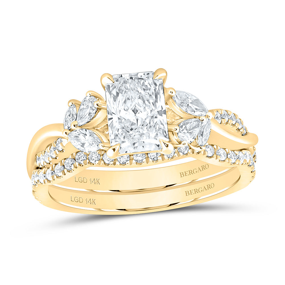 14K Yellow Or White Gold 1 3/4 Cttw Lab Grown Diamond 1 Cttw Center Radiant Bridal Set