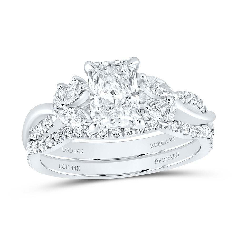 14K Yellow Or White Gold 1 3/4 Cttw Lab Grown Diamond 1 Cttw Center Radiant Bridal Set