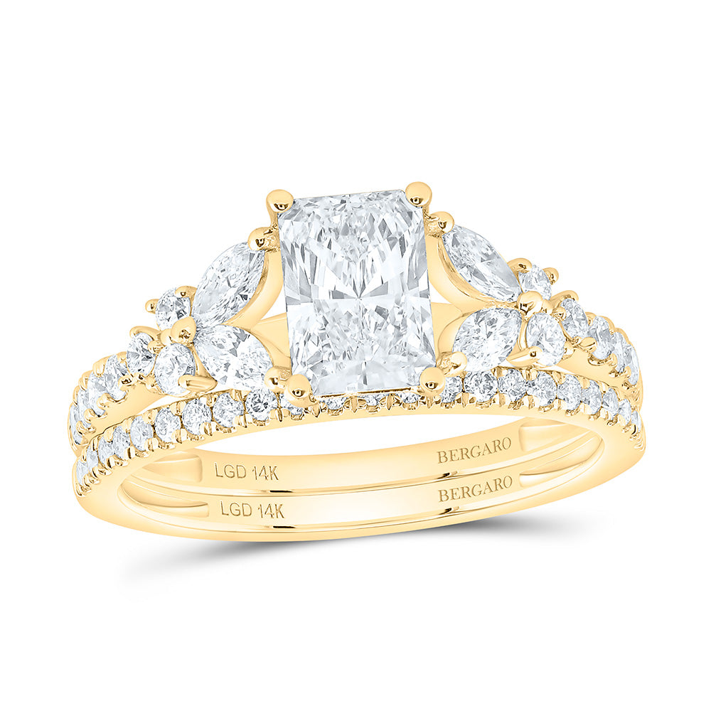 14K Yellow Or White Gold 1 3/4 Cttw Lab Grown Diamond 1 Cttw Center Radiant Bridal Set