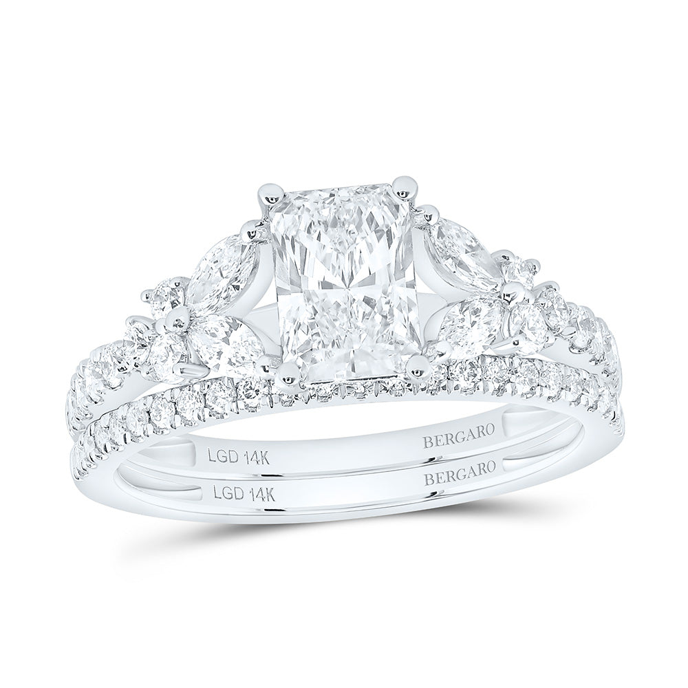 14K Yellow Or White Gold 1 3/4 Cttw Lab Grown Diamond 1 Cttw Center Radiant Bridal Set