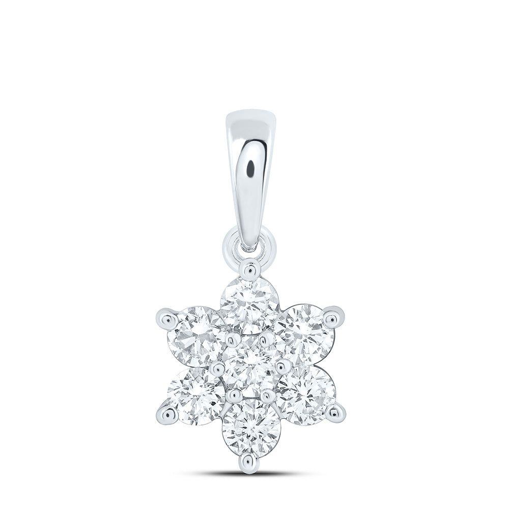 14K Yellow Or White Gold 3/8 Cttw Lab Grown Diamond Fashion Flower Pendant