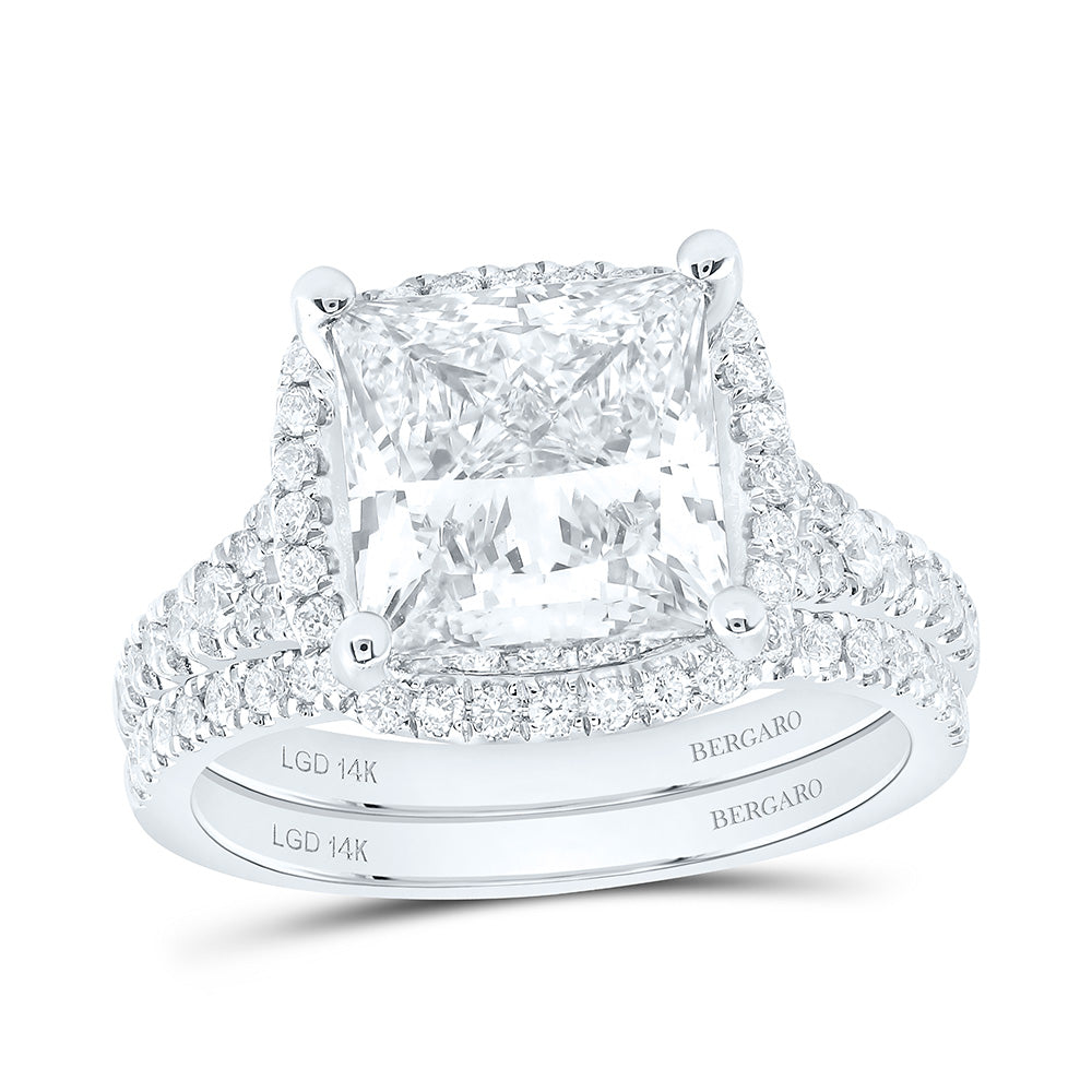 14K Yellow Or White Gold 4 7/8 Cttw Lab Grown Diamond 4 Cttw Center Princess Cushion Bridal Set