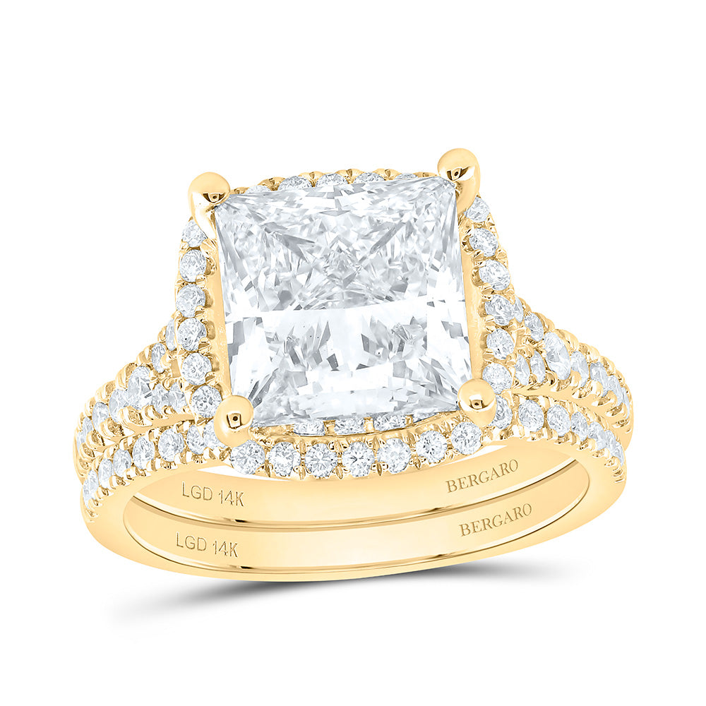 14K Yellow Or White Gold 4 7/8 Cttw Lab Grown Diamond 4 Cttw Center Princess Cushion Bridal Set