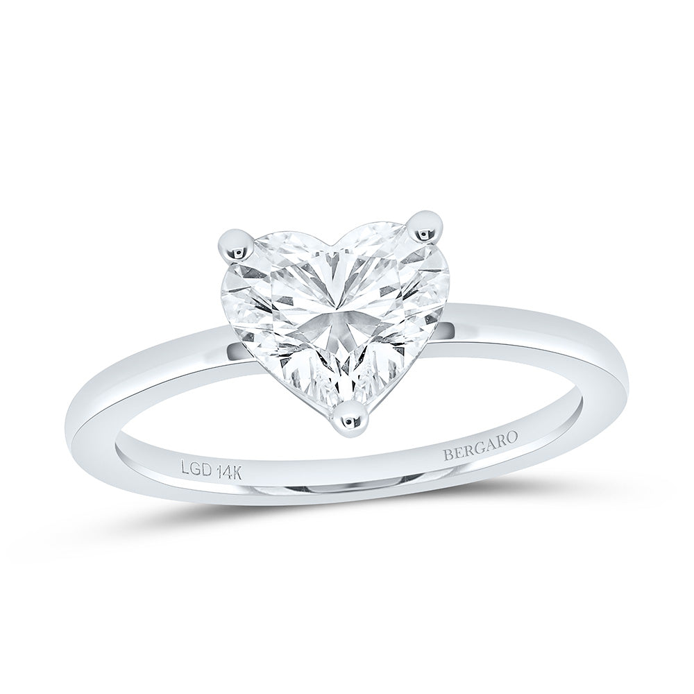 14K Yellow Or White Gold 1 1/2 Cttw Lab Grown Diamond Heart Solitaire Ring