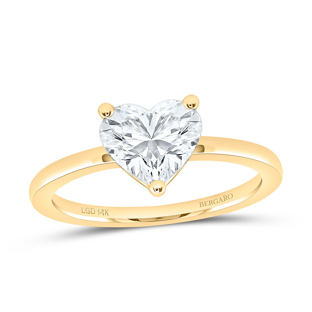14K Yellow Or White Gold 1 1/2 Cttw Lab Grown Diamond Heart Solitaire Ring