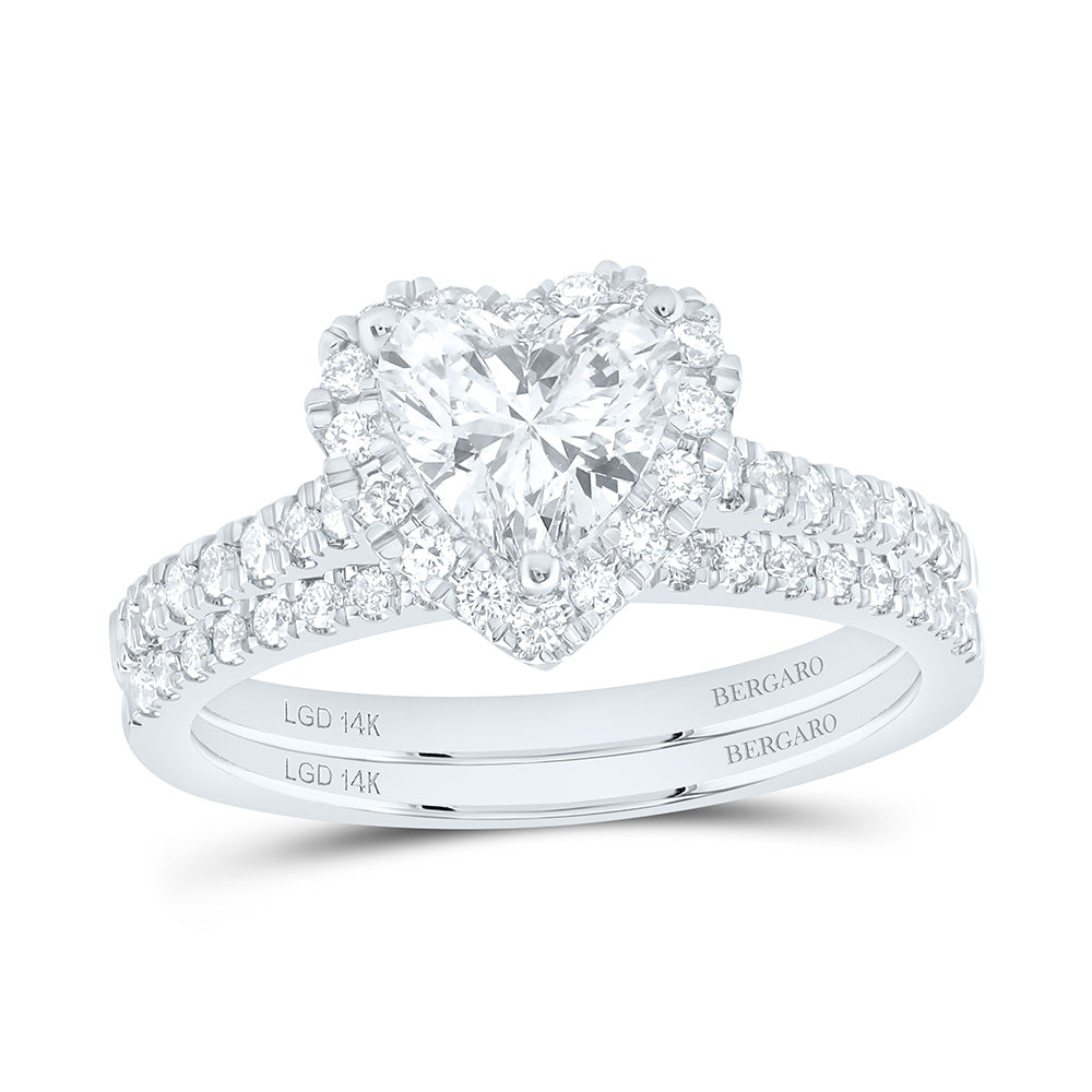 14K Yellow Or White Gold 1 1/2 Cttw Lab Grown Diamond 1 Cttw Center Heart Bridal Set