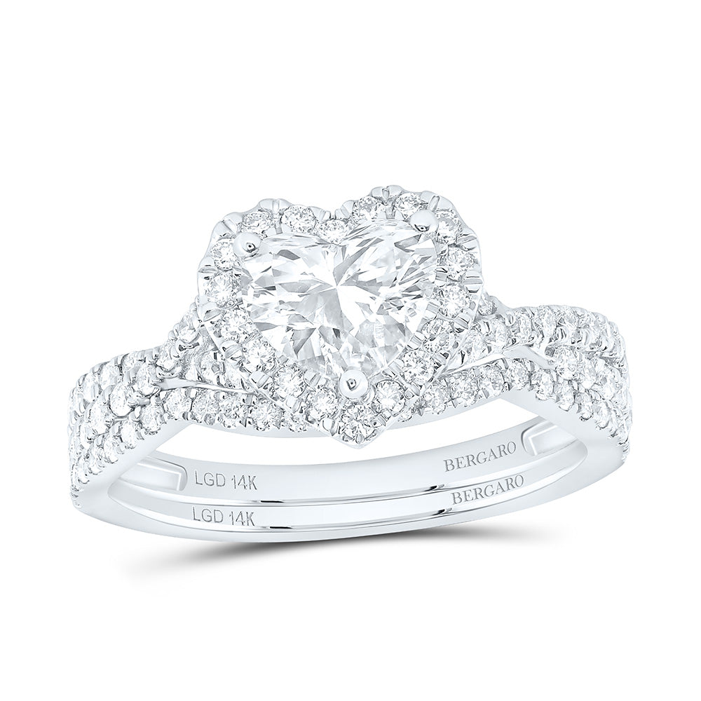 14K Yellow Or White Gold 1 5/8 Cttw Lab Grown Diamond 1 Cttw Center Heart Bridal Set