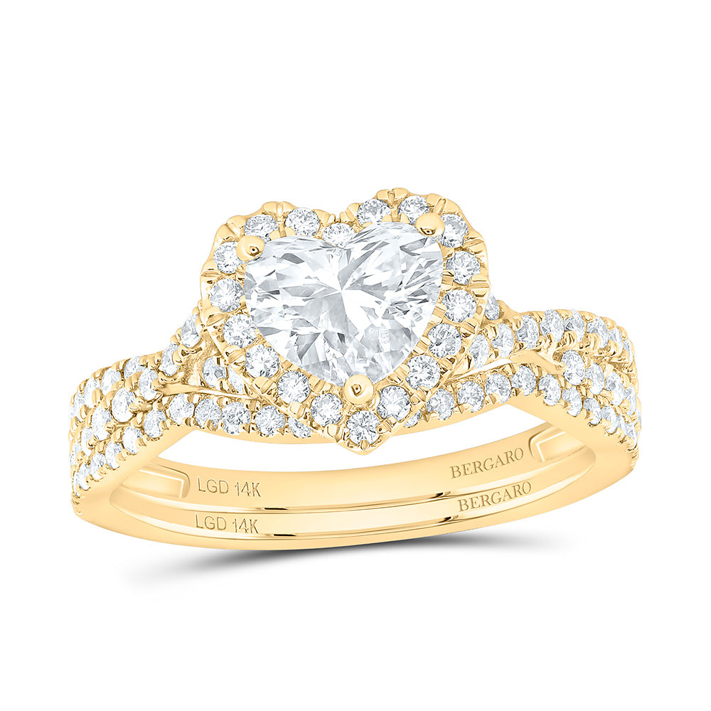 14K Yellow Or White Gold 1 5/8 Cttw Lab Grown Diamond 1 Cttw Center Heart Bridal Set