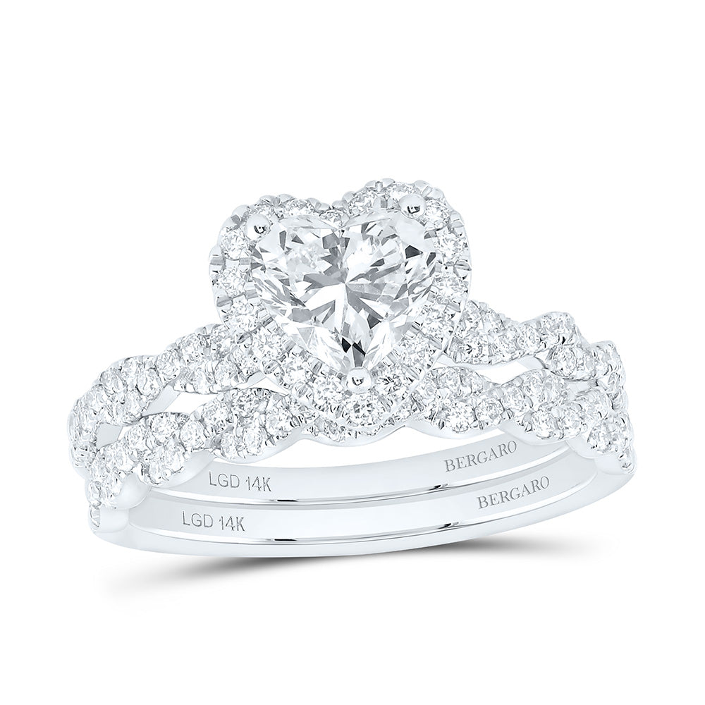 14K Yellow Or White Gold 1 1/2 Cttw Lab Grown Diamond 1 Cttw Center Heart Bridal Set