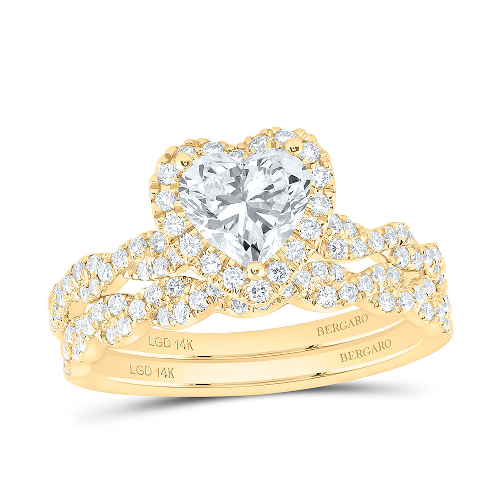 14K Yellow Or White Gold 1 1/2 Cttw Lab Grown Diamond 1 Cttw Center Heart Bridal Set