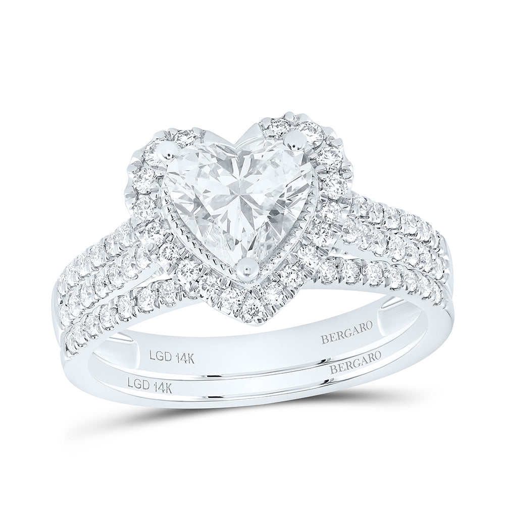 14K Yellow Or White Gold 1 1/2 Cttw Lab Grown Diamond 1 Cttw Center Heart Bridal Set