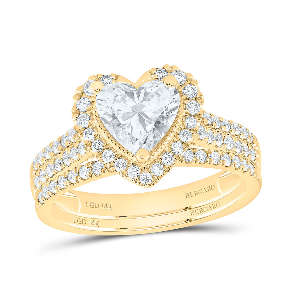 14K Yellow Or White Gold 1 1/2 Cttw Lab Grown Diamond 1 Cttw Center Heart Bridal Set