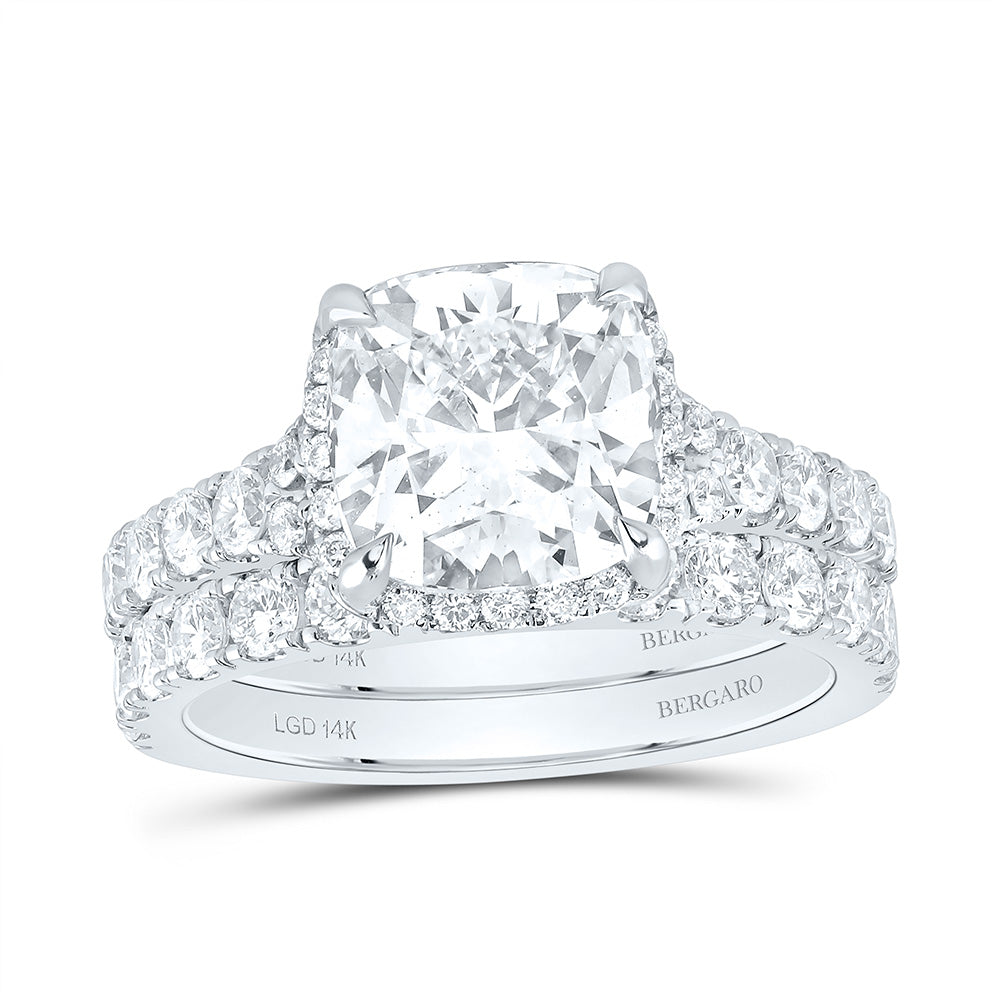 14K Yellow Or White Gold 4 1/2 Cttw Lab Grown Diamond 3 Cttw Center Cushion Bridal Set
