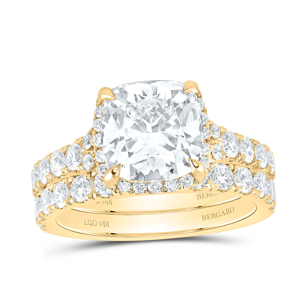 14K Yellow Or White Gold 4 1/2 Cttw Lab Grown Diamond 3 Cttw Center Cushion Bridal Set