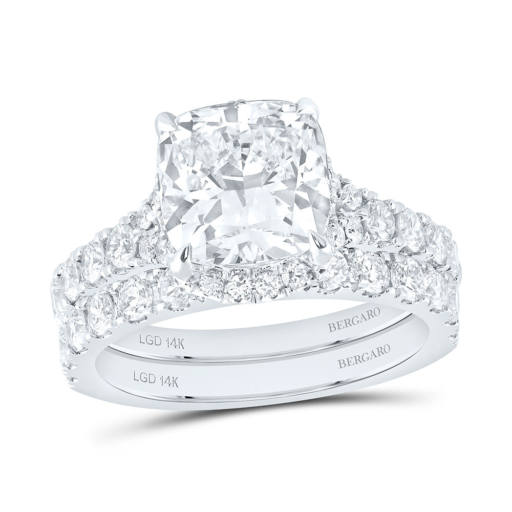 14K Yellow Or White Gold 4 1/2 Cttw Lab Grown Diamond 3 Cttw Center Cushion Bridal Set