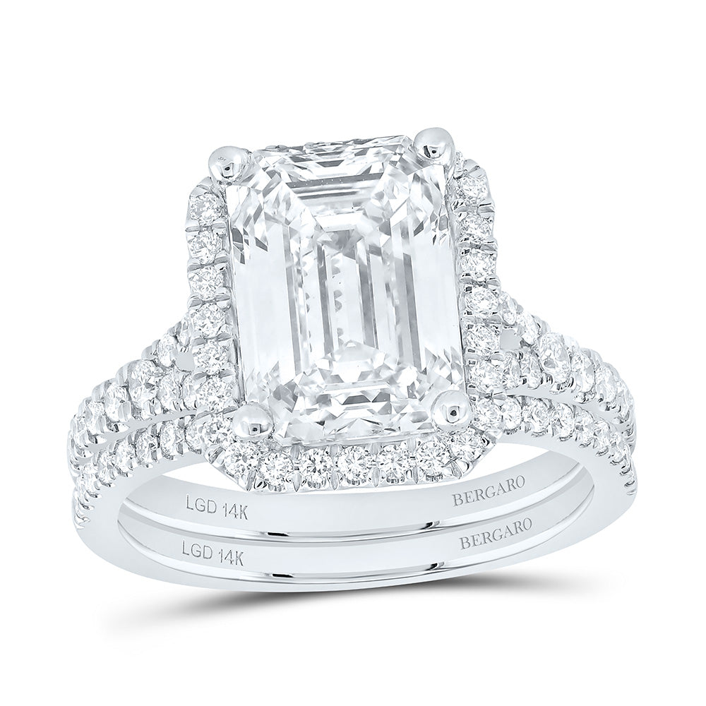 14K Yellow Or White Gold 4 3/4 Cttw Lab Grown Diamond 4 Cttw Center Emerald Bridal Set