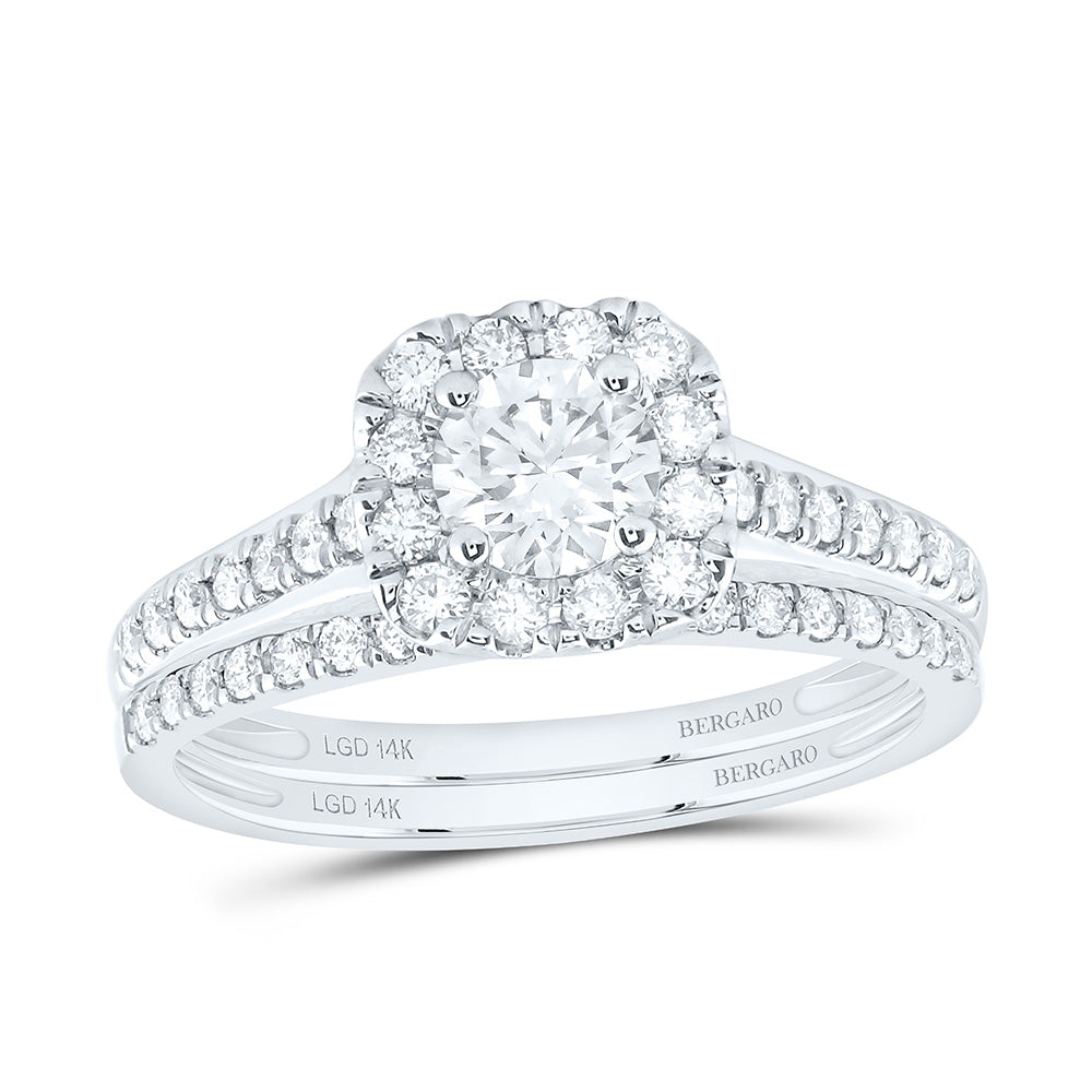 14K Yellow Or White Gold 1 Cttw Lab Grown Diamond 1/2 Cttw Center Round Cushion Bridal Set