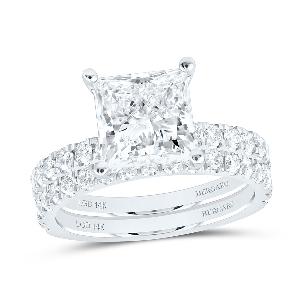 14K Yellow Or White Gold 4 Cttw Lab Grown Diamond 3 Cttw Center Princess Bridal Set