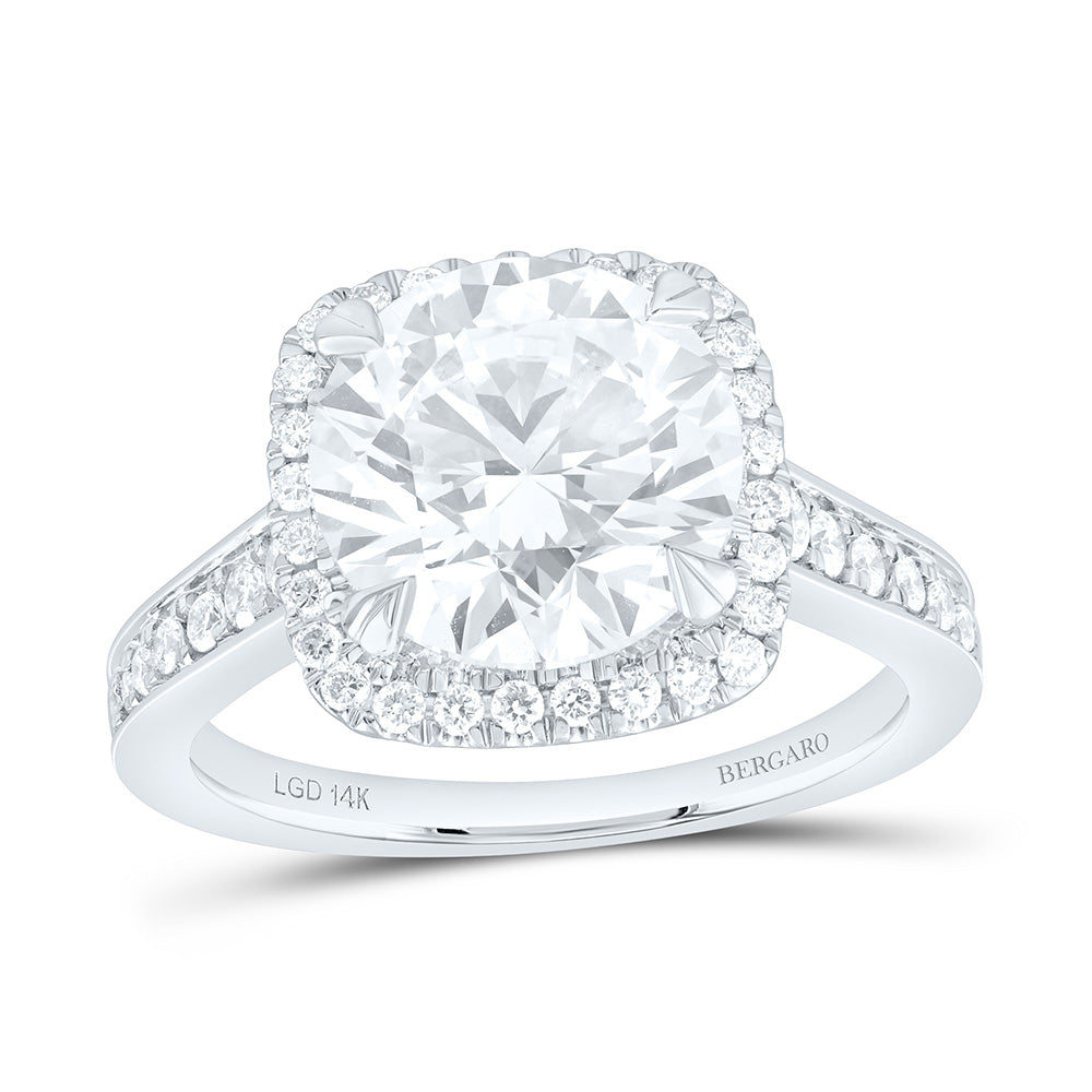 14K Yellow Or White Gold 4 1/2 Cttw Lab Grown Diamond 4 Cttw Center Round Cushion Engagement Ring