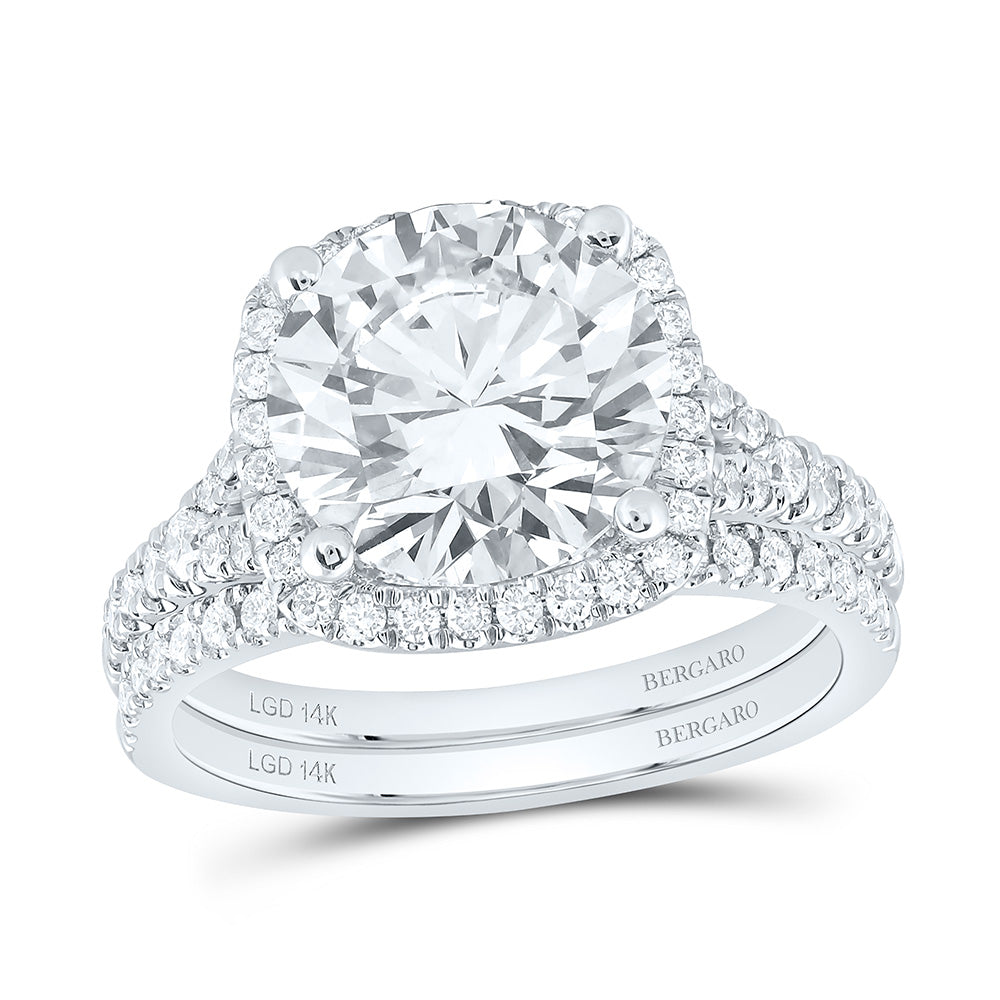 14K Yellow Or White Gold 4 3/4 Cttw Lab Grown Diamond 4 Cttw Center Round Cushion Bridal Set