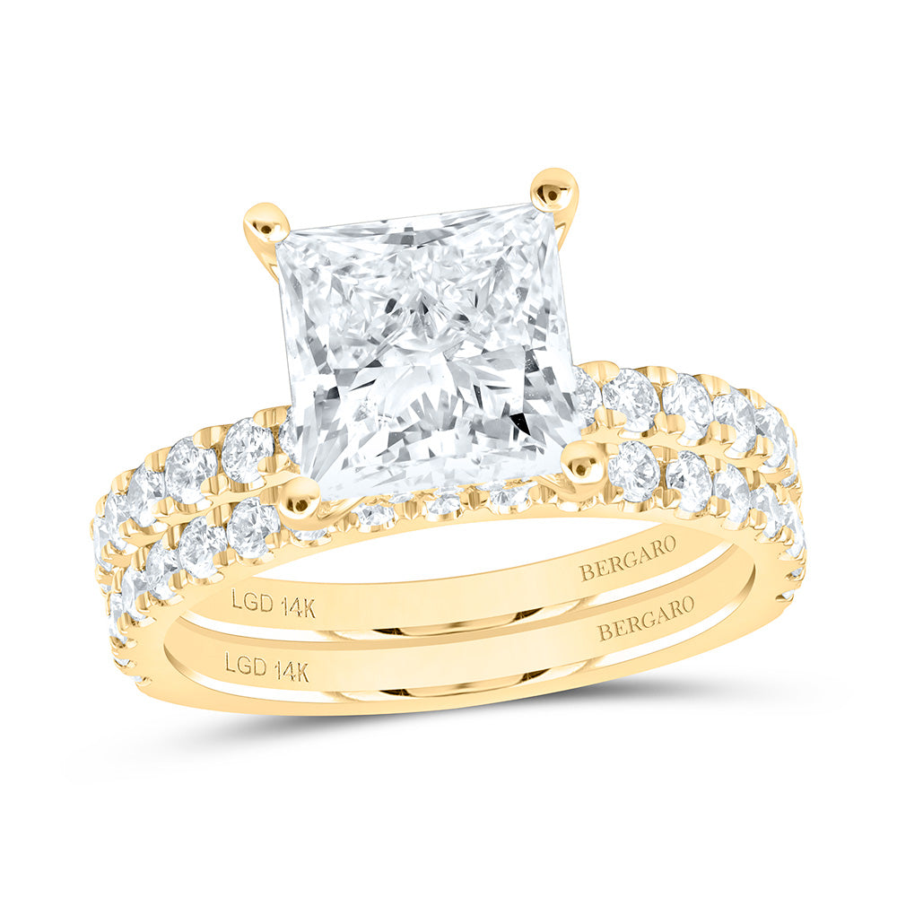 14K Yellow Or White Gold 4 Cttw Lab Grown Diamond 3 Cttw Center Princess Bridal Set