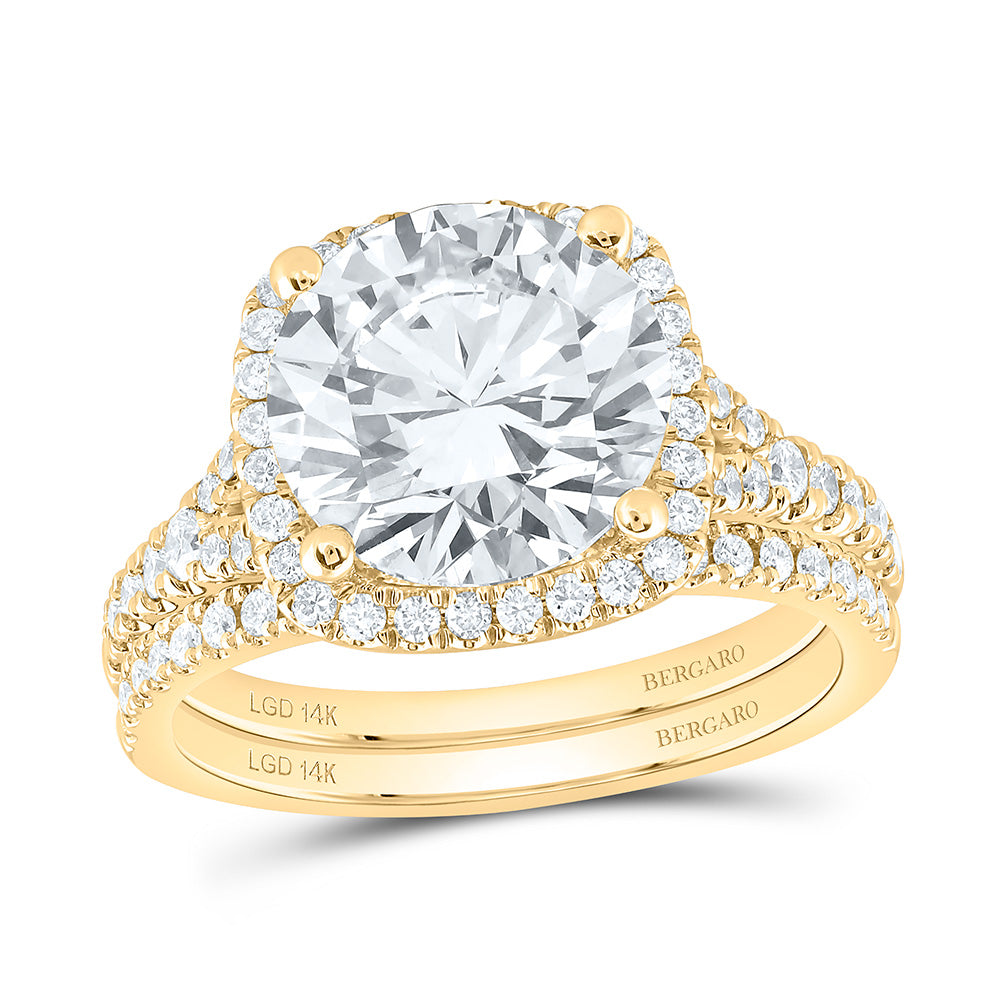 14K Yellow Or White Gold 4 3/4 Cttw Lab Grown Diamond 4 Cttw Center Round Cushion Bridal Set
