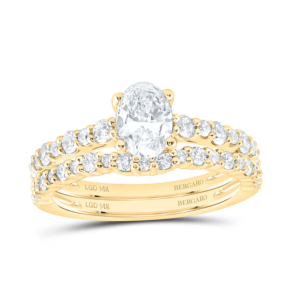 14K Yellow Or White Gold 1 1/2 Cttw Lab Grown Diamond 3/4 Cttw Center Oval Bridal Set