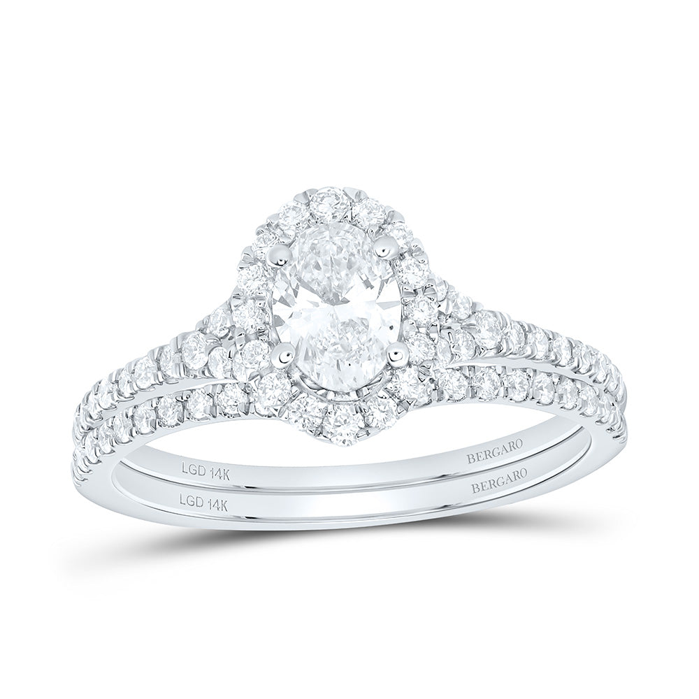 14K Yellow Or White Gold 1 Cttw Lab Grown Diamond 1/2 Cttw Center Oval Single Halo Bridal Set