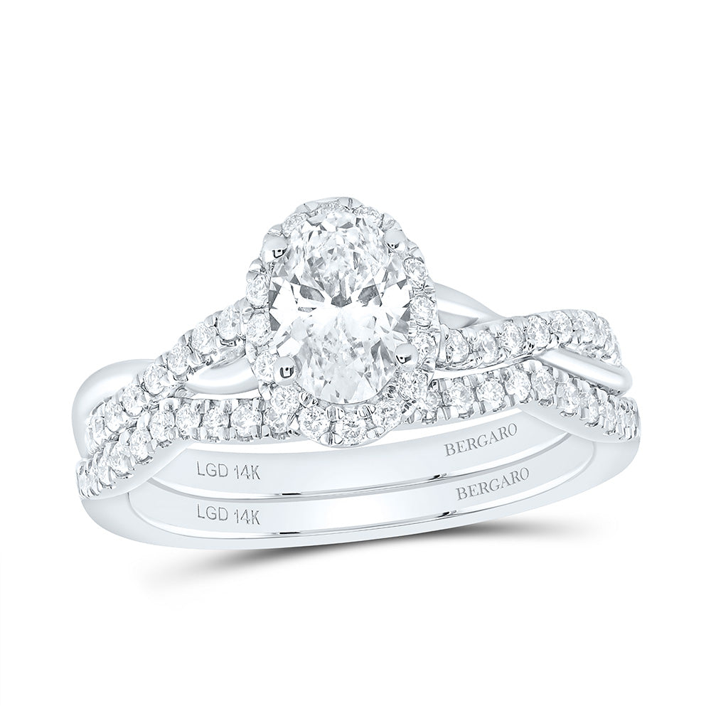14K Yellow Or White Gold 1 Cttw Lab Grown Diamond 3/4 Cttw Center Oval Single Halo Bridal Set
