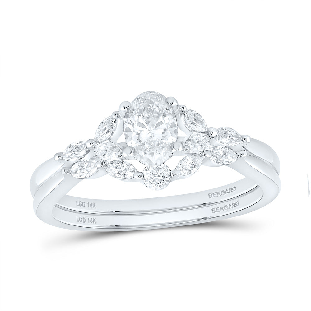 14K Yellow Or White Gold 7/8 Cttw Lab Grown Diamond 1/2 Cttw Center Oval Bridal Set