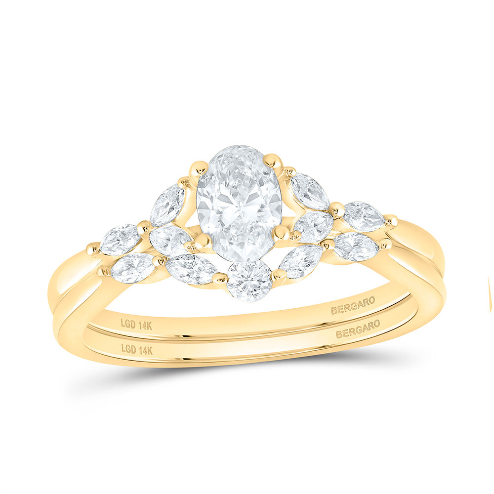 14K Yellow Or White Gold 7/8 Cttw Lab Grown Diamond 1/2 Cttw Center Oval Bridal Set