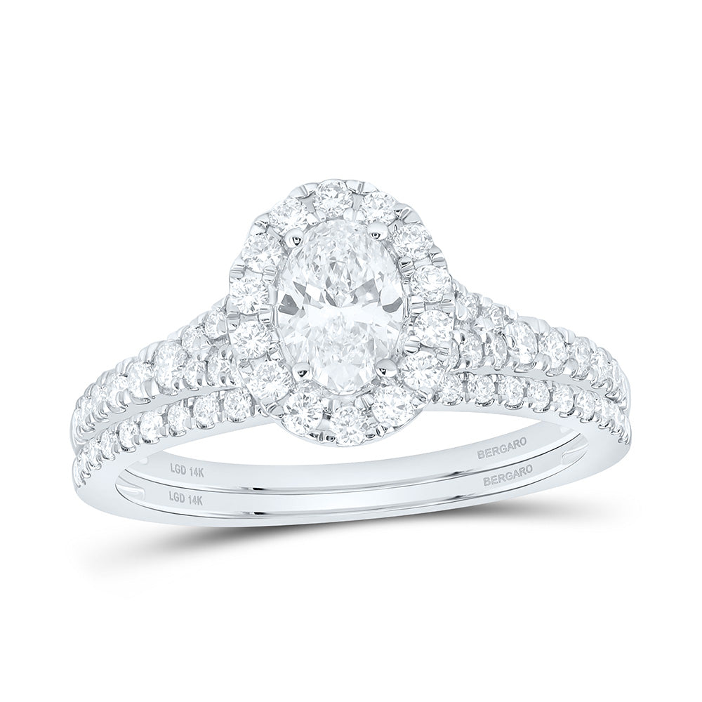 14K Yellow Or White Gold 1 Cttw Lab Grown Diamond 1/2 Cttw Center Oval Single Halo Bridal Set