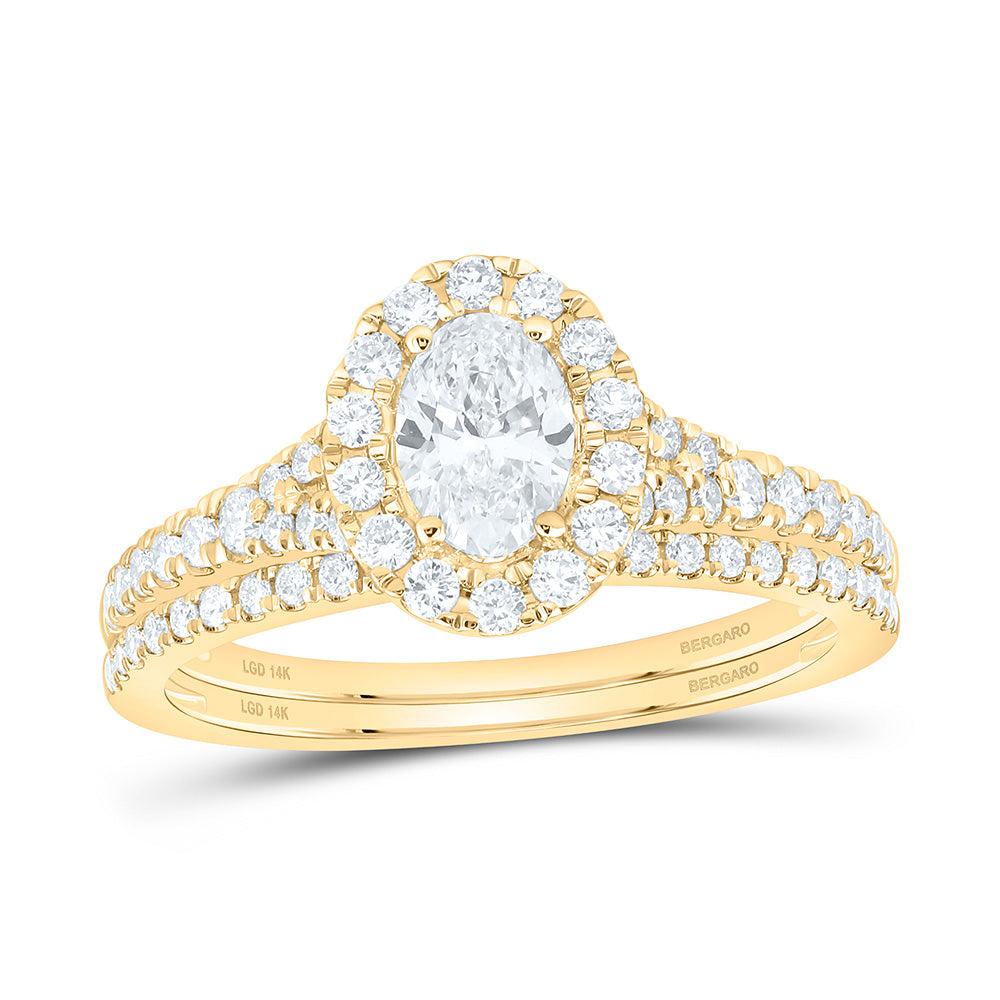 14K Yellow Or White Gold 1 Cttw Lab Grown Diamond 1/2 Cttw Center Oval Single Halo Bridal Set