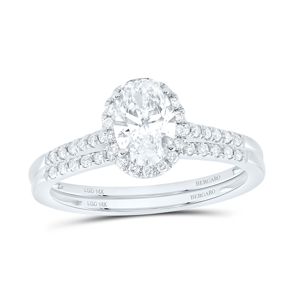 14K Yellow Or White Gold 1 Cttw Lab Grown Diamond 3/4 Cttw Center Oval Single Halo Bridal Set