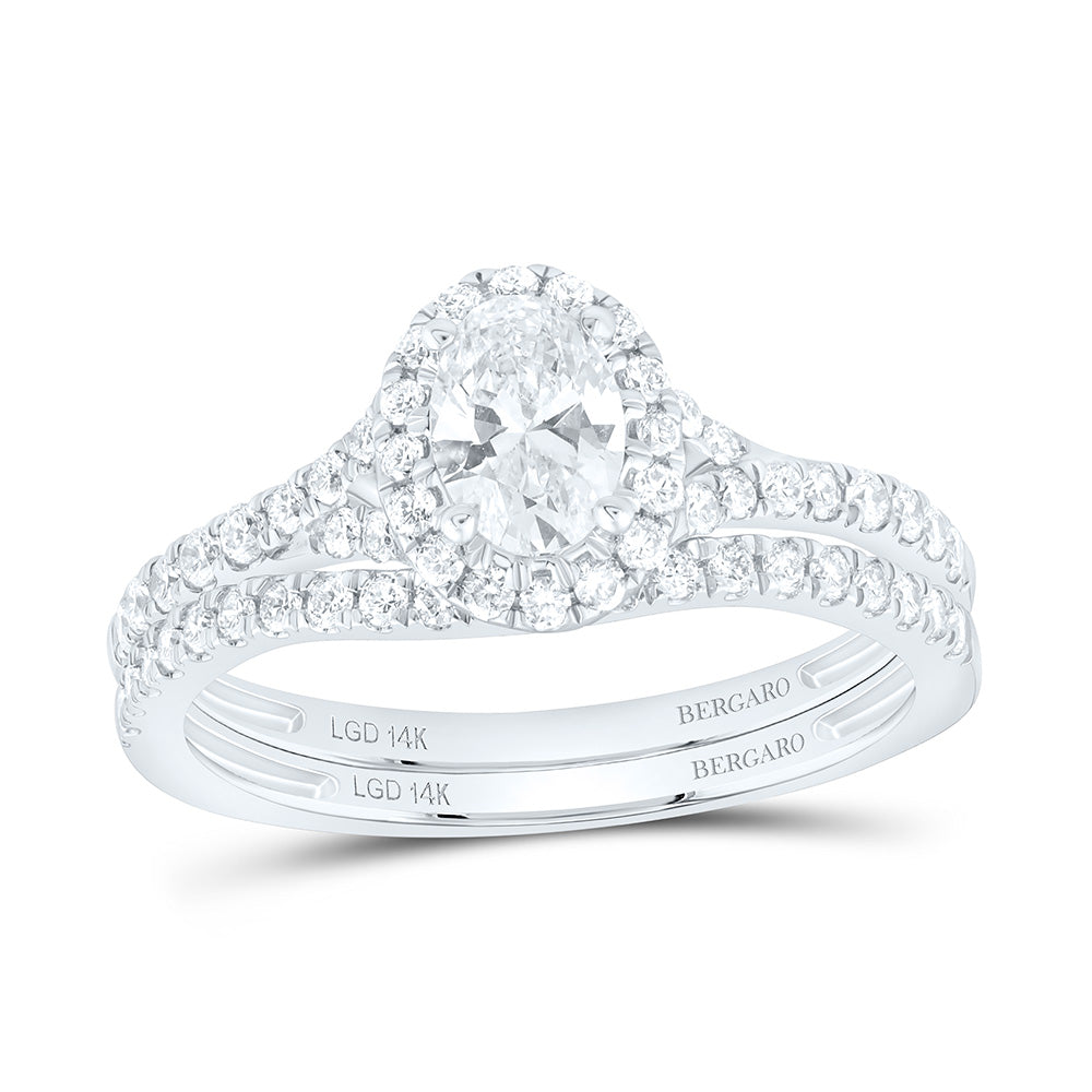 14K Yellow Or White Gold 1 Cttw Lab Grown Diamond 1/2 Cttw Center Oval Single Halo Bridal Set
