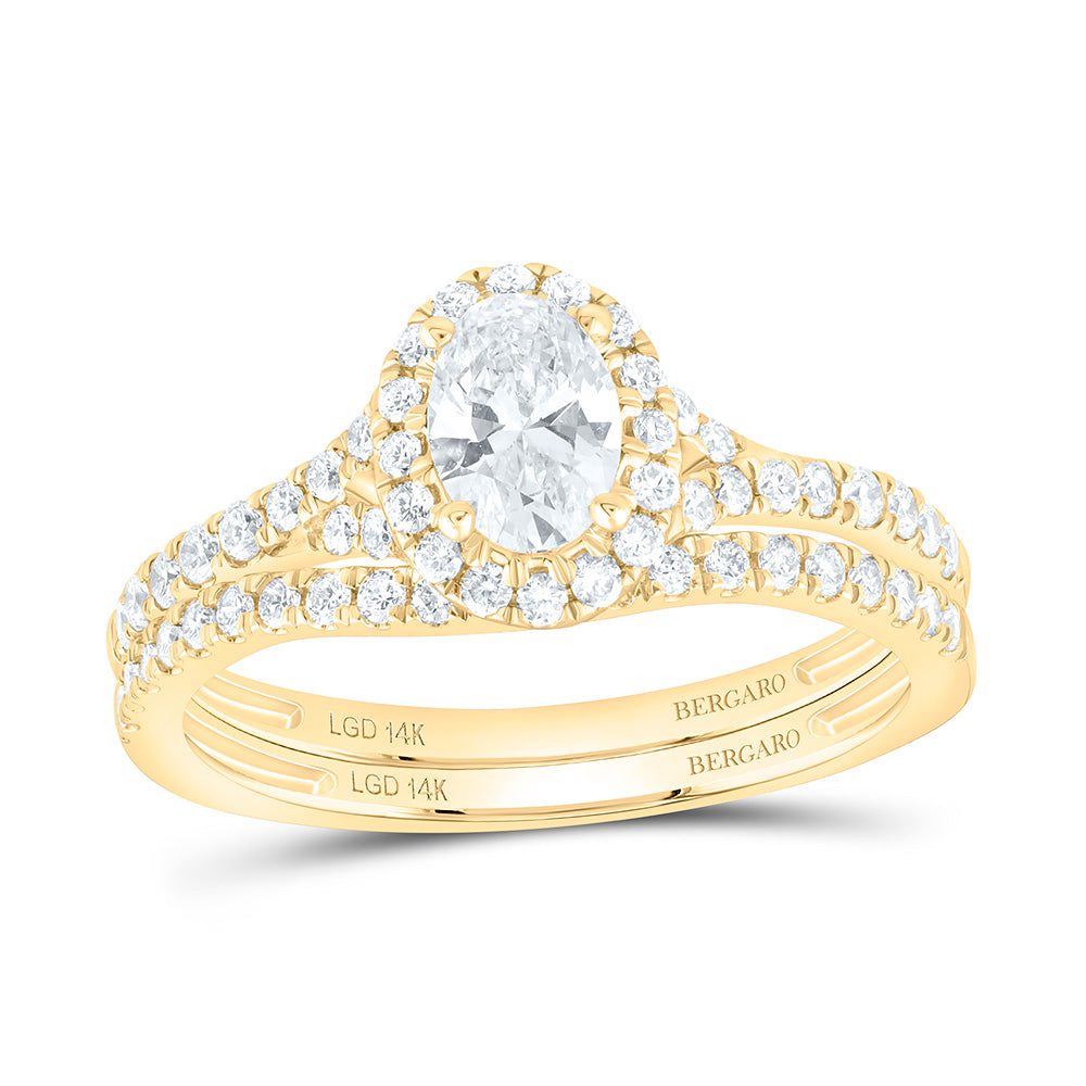 14K Yellow Or White Gold 1 Cttw Lab Grown Diamond 1/2 Cttw Center Oval Single Halo Bridal Set
