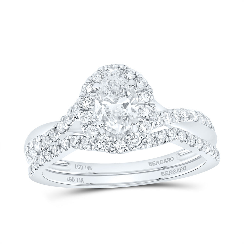 14K Yellow Or White Gold 1 Cttw Lab Grown Diamond 1/2 Cttw Center Oval Single Halo Bridal Set