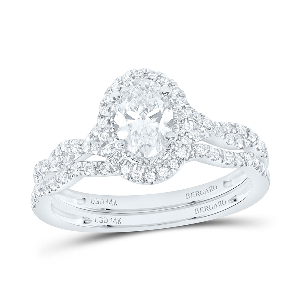 14K Yellow Or White Gold 1 Cttw Lab Grown Diamond 3/4 Cttw Center Oval Single Halo Bridal Set
