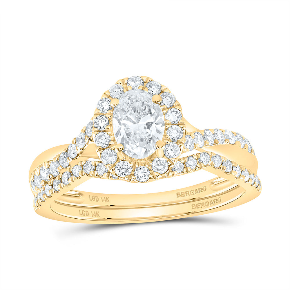 14K Yellow Or White Gold 1 Cttw Lab Grown Diamond 1/2 Cttw Center Oval Single Halo Bridal Set