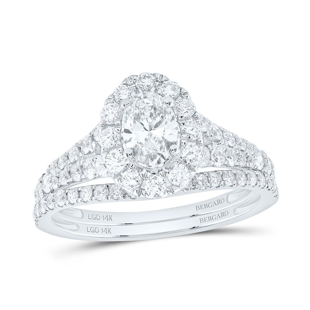 14K Yellow Or White Gold 1 1/2 Cttw Lab Grown Diamond 1/2 Cttw Center Oval Single Halo Bridal Set