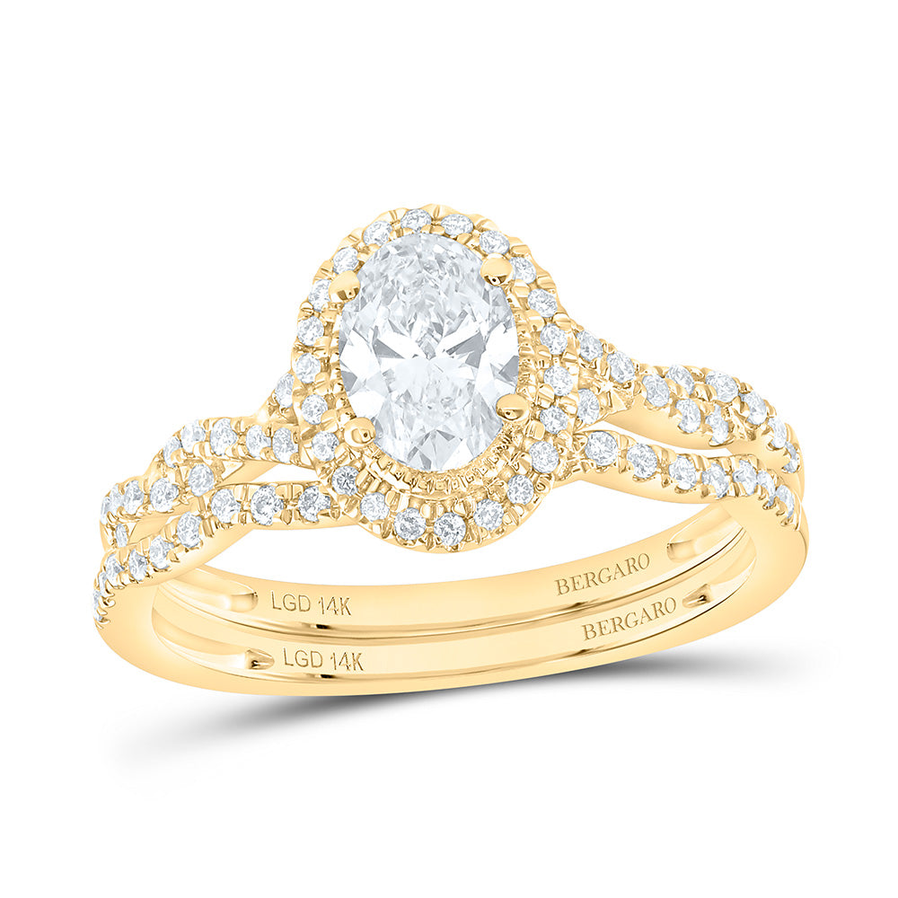 14K Yellow Or White Gold 1 Cttw Lab Grown Diamond 3/4 Cttw Center Oval Single Halo Bridal Set