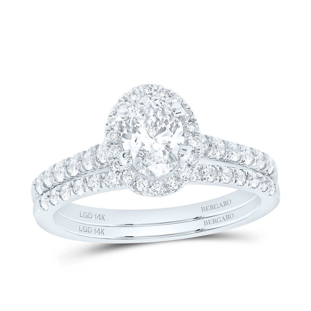 14K Yellow Or White Gold 1 1/3 Cttw Lab Grown Diamond 3/4 Cttw Center Oval Single Halo Bridal Set